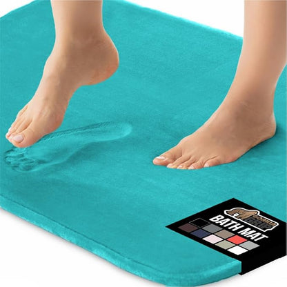 GORILLA GRIP Memory Foam Bath Rugs, Soft Absorbent Velvet Bathroom Mats, Durable Dots on Underside, Machine Washable Bathmat, Carpet Rug Room Decor for Shower Floor, 24x17 Mat, Turquoise
