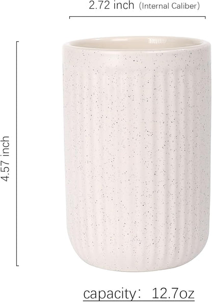 BosilunLife Ceramic Toothbrush Holder - 12oz Bathroom Toothbrush Holder Beige Tooth Brush Holders Tumbler Cups Reusable Toothbrush Mouthwash Cup Small Toothbrush and Toothpaste Holder
