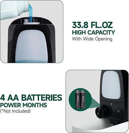 Commercial Automatic Soap Dispenser Large 34oz/1000ml Capacity Wall-Mounted Touchless Liquid Dispenser for High-Traffic Restrooms, Offices, Hospitals Model AD1220S White