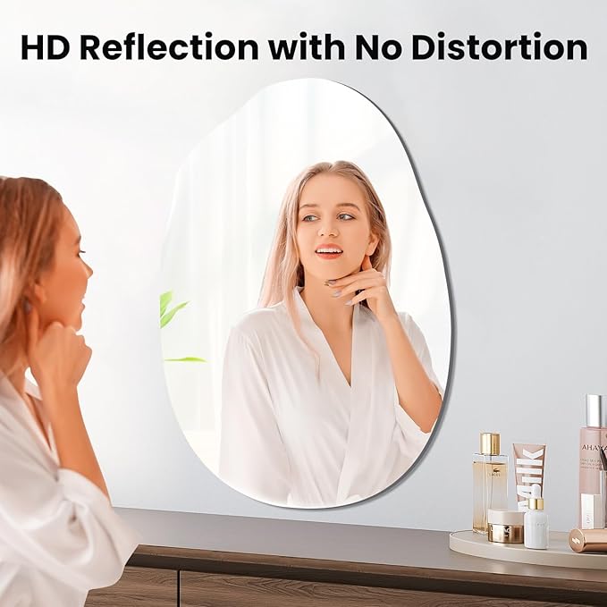 VASUHOME Irregular Frameless Bathroom Mirror, 24 x 36 Inch Wall Vanity Mirror, Large Wall Mounted Mirrors for Bathroom, Living Room, Bedroom