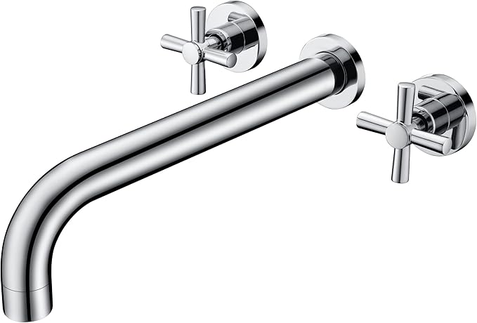 SUMERAIN Tub Filler Wall Mounted Tub Faucet High Flow Bathtub Faucet Chrome Finish with Rough in Valve, Extra Long Spout and Cross Handles