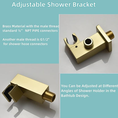 Bathroom Rainfall Shower System Wall Mount 8 Inch Shower Head With Handled Spray 6 Pcs jets Temperature Display Shower Faucet Set (Brushed Gold)