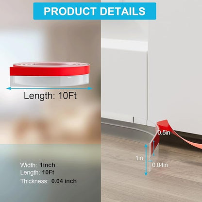 10FT Weather Stripping Door Seal - 1" Silicone Door Draft Seal Tape for Gaps Under Door Weatherstripping Sweep Stopper for Bottom of Shower Door/Sliding Glass Door
