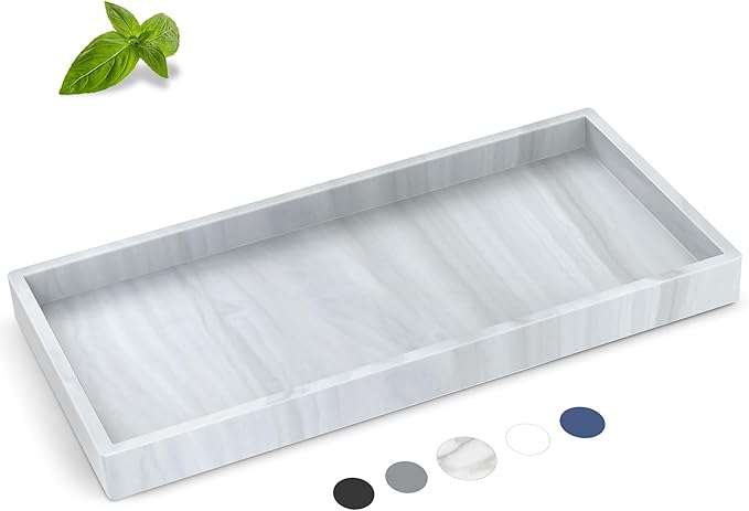 Silicone Bathroom Tray,Shatterproof Bathroom Vanity Tray,High-Grade Silicone Durable Rectangle Tray for Bathroom Trays for Counter Soap Dispenser Tray-Large 10.6 * 5.1 in
