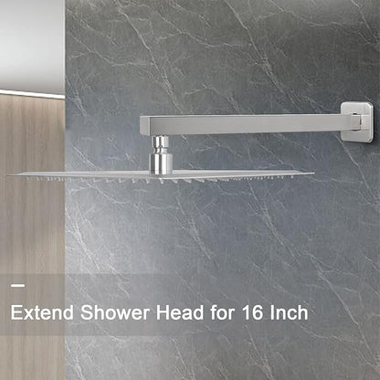HarJue Shower Arm, Rain Shower Head Extension Extender, With Flange and Teflon Tape, Made of Thicken Stainless Steel for Bathroom Rainfall Shower (16 Inch, Brushed Nickel)