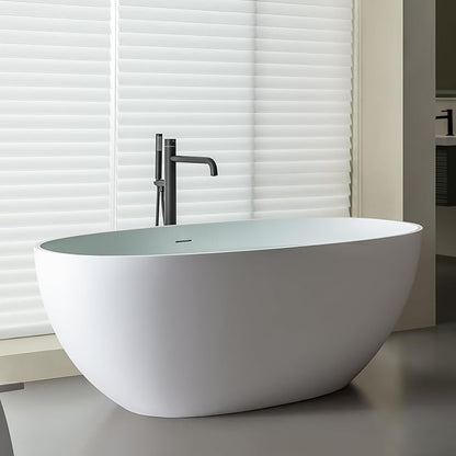 SJ STAR&JANE 69" Solid Surface Freestanding Bathtub,Matte White Stone Resin Soaking Tub, Modern Stand Alone Tub for Bathroom, Integrated with Overflow & Pop-up Drain