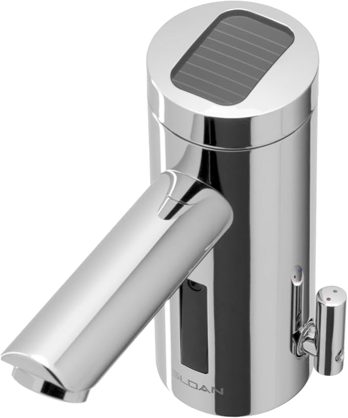 Sloan Optima EAF-275 Sensor Activated Solar Touch-Free, Commercial Grade with Mounting Hardware - 0.5GPM Solar Powered, Deck-Mounted Mid Body, Polished Chrome Finish, 3335017