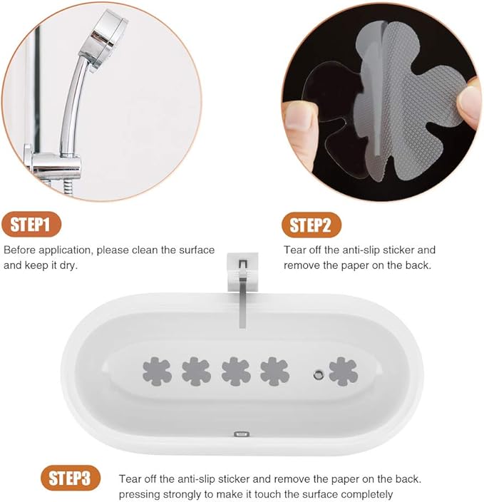 Original Bathtub Stickers Non-Slip, 12PCS Safety Shower Treads Adhesive Appliques with Premium Scraper Grey
