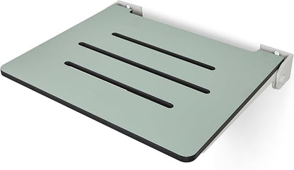 18 inch Silhouette Slimline Folding Wall Mount Shower Bench Seat, Sea Green Seat with White Frame