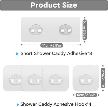 Shower Caddy Adhesive Replacement, Transparent Strong Adhesive Hooks, No Drilling, Waterproof, for Shower Caddy, Bathroom Storage Shelves and Kitchen Racks (Double*8pcs + Single*4pcs)