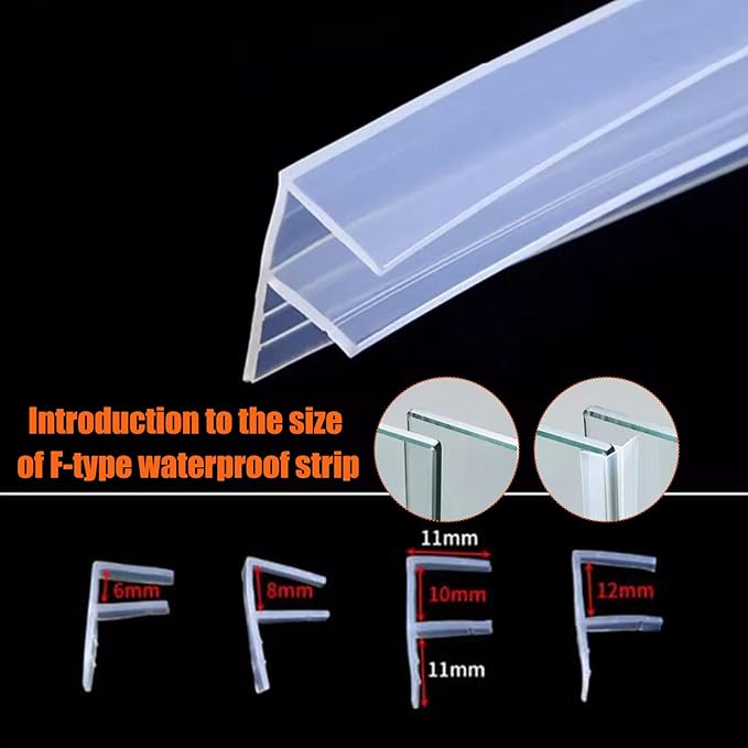 Frameless Soft Shower Door Sweep Seal Drip Rail, Glass Shower Silicone Door Seal Strip,Weatherproof Silicone Seal Fit for Glass (F Type, 6mm (1/4"))