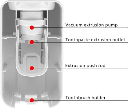 2 Slot Toothbrush Holder and Toothpaste Dispenser Wall Mounted, Automatic Toothpaste Squeezer, 2 in 1 Tooth Brush Toothpaste Organizer for Shower (White)