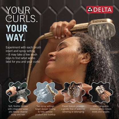 Delta VersaCurl Detangling Handheld Shower Head Tool for Curly Hair with 3 Curl Defining Brush Inserts Included, Detangler Brush Hand Shower with Hose, Spotshield Brushed Nickel 74B430SN