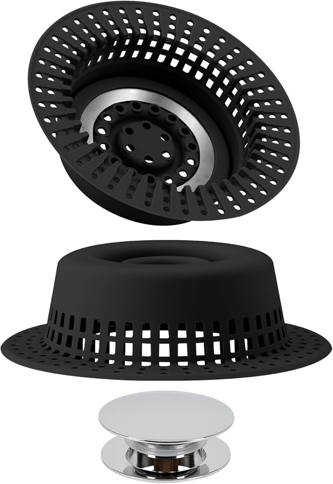Bathtub Drain Hair Catcher, Shower Hair Drain Catcher Upgraded Protector with Silicone & Stainless Metal Designed for Pop-Up and Regular, Effective Without Slowing Drainage
