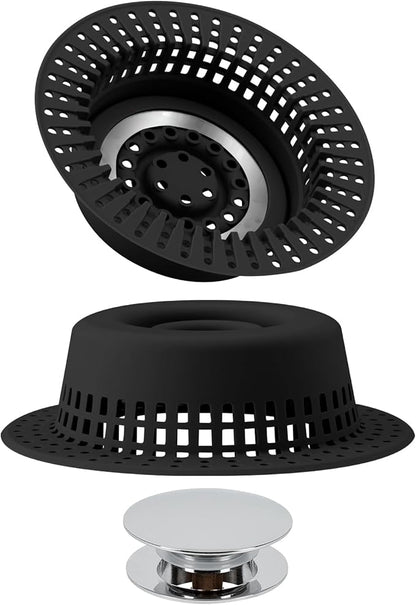 Bathtub Drain Hair Catcher, Shower Hair Drain Catcher Upgraded Protector with Silicone & Stainless Metal Designed for Pop-Up and Regular, Effective Without Slowing Drainage