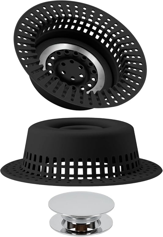 Bathtub Drain Hair Catcher, Shower Hair Drain Catcher Upgraded Protector with Silicone & Stainless Metal Designed for Pop-Up and Regular, Effective Without Slowing Drainage
