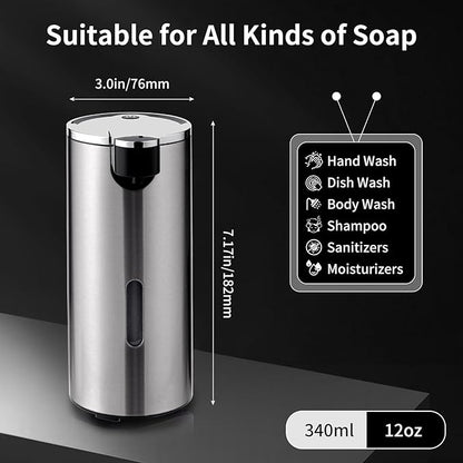 Automatic Soap Dispenser, Automatic Soap Dispenser Touchless, Kitchen & Bathroom, 3 Adjustable Volume for Liquid Soap, Water-Resistant, Hotel, Restaurant and School, Clog-Free, Stainless Steel
