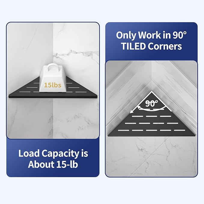 10'' Corner Shower Shelf 2PCS, 304 Stainless Steel Grout in Bathroom Shelves for Tiled Wall, No Drilling Needed (10'', Black)
