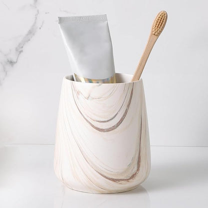 Marble Brown Toothbrush Holder for Bathroom - Ceramic Tooth Brushing Holders, Toothbrush Cup, Toothpaste Organizer for Bathroom Countertop, Makeup Brush Holder, Pen Holder for Home Desktop Storage