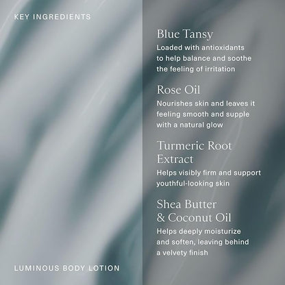 Oak Essentials Luminous Body Lotion | Hydrating Blue Tansy Body Lotion with Rose Oil, Turmeric, Shea Butter and Coconut Oil, 10.1 Fl Oz