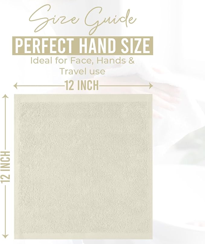 DAN RIVER 12 Pack Wash Cloths for Showering [12x12] - 100% Cotton Washcloths Premium Quality Flannel Face Cloths for Bathroom, Highly Absorbent and Soft Feel Wash Clothes, Ivory