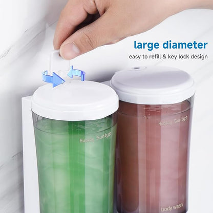 Shampoo and Conditioner Dispenser No Drill Shower Soap Dispenser Wall Mounted Shower Dispenser 2 Chamber with Upgrade Smooth Pump Head Bathroom Body Wash Soap Dispenser Set 450ml*2 White