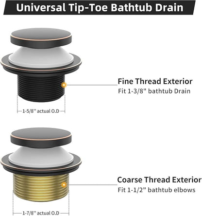 Tub Drain Kit, Tip-Toe Bathtub Drains and Overflow Kit, Bathroom Bath Tub Drain Replacement Kit, Brass Metal Tub Drain Cover, Tub Trim Set and Universal Fine/Coarse Thread-Oil Rubbed Bronze