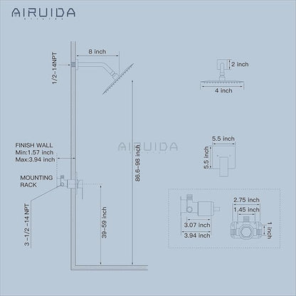 Airuida Shower Faucet Set Bathroom Rain Shower System SUS304 Stainless Steel Single Handle With Male Threads Rough-in Valve Shower Trim Kit 4 Inch Wall Mount Shower Head Matte Black