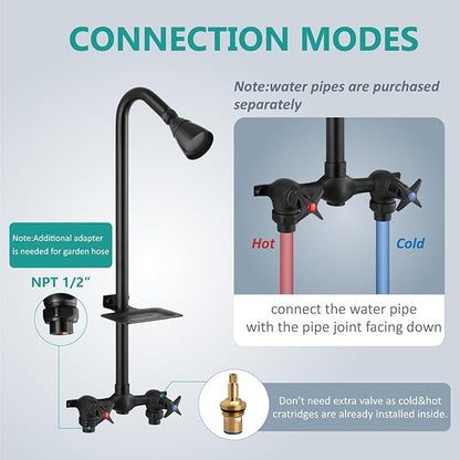 Aolemi Outdoor Shower Kit Fixtures Faucet System with High Pressure Showerhead Utility 2-Handle Exposed Shower with Brass Mix Valve 6 Inch Center with Soap Dish Matte Black