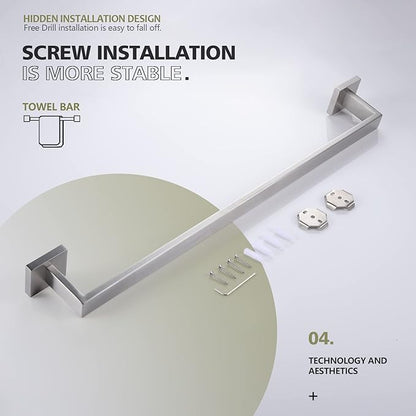 KOKOSIRI 24-Inch Single Towel Bar, Bathroom Kitchen Towel Holder, Wall Mounted SUS304 Stainless Steel Towel Rack, Brushed Nickel, B4003BR-L24