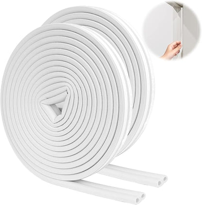 SUNMON Weather Stripping Door Seal Strip, 33Feet (10M) D-Type Soundproofing, Self Adhesive Foam Weatherstrip for Door and Window (White)
