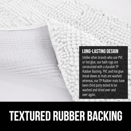 GORILLA GRIP Bath Rug Mat 48x17, Thick Soft Absorbent Chenille, Quick Dry Microfiber Mats, Rubber Backing Washable Shower Floor Rugs, Bathmat Runner, US Designed Bathroom Home Decor Accessories White