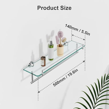20-Inch Tempered Glass Bathroom Shelf with Towel Bar - Brushed Nickel & Stainless Steel, Wall Mount Rustproof Tower Holder with Shelves