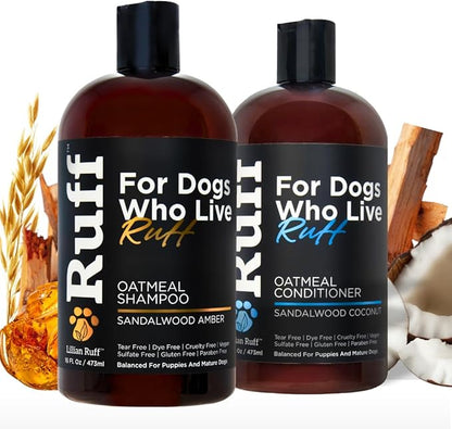 Ruff by Lillian Ruff Oatmeal Dog Shampoo & Conditioner with Aloe & Coconut Oil | Relieves Itching & Hot Spots | Moisturizing & Deodorizing | Safe for Puppies | USA Made