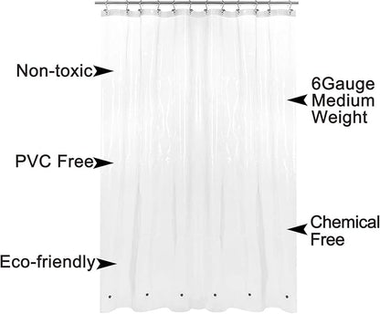 Barossa Design Extra Long Shower Curtain or Liner 72x80-6 Magnets on Bottom, PEVA, Waterproof, PVC Free, Metal Grommets - 72 x 80 Inches, Clear