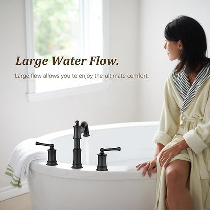 Roman Tub Faucet Classic Widespread Deck Mount Bathtub Faucet 3 Holes Brass High Flow Tub Filler, Rough in Valve Included, Matte Black