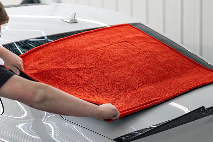 Autofiber [Dreadnought Max] Triple Layer Microfiber Car Drying Towel | Twist Pile | 1400GSM | 1 Pack (30"x40", Red/Black)