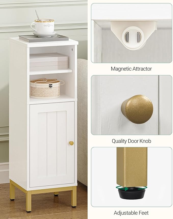 Bathroom Storage Cabinet, Corner Floor Cabinet with Shelves, Customized Door Opening Direction, Bathroom Organizer with Adjustable Shelf for Kitchen, Living, Toilet Paper Cabinet, White