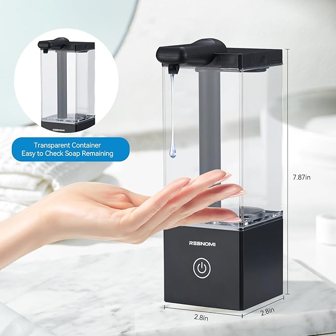 Automatic Soap Dispenser Touchless, Soap Dispenser Bathroom, Large Transparent Reservoir&Wall Mount, Type-C Rechargeable&3-Level Adjustable, Water-Resistant, Kitchen, Hotel, and School, Black