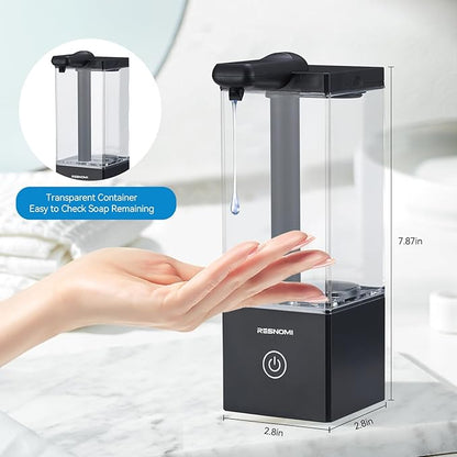 Automatic Soap Dispenser Touchless, Soap Dispenser Bathroom, Large Transparent Reservoir&Wall Mount, Type-C Rechargeable&3-Level Adjustable, Water-Resistant, Kitchen, Hotel, and School, Black