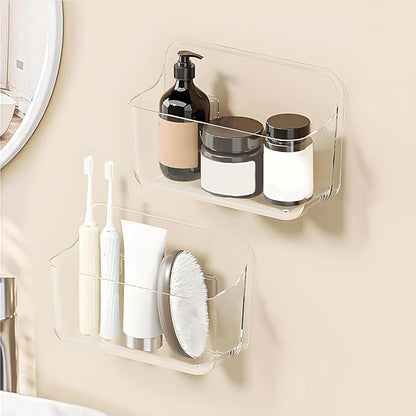 Diesisa 2pc Acrylic Wall Mount Organizer, Adhesive Clear Cabinet Door Organizer,Acrylic Shelves for Wall,No Drilling Hang Walls,with Self Adhesive Tape, for Bathroom, Kitchen, Living Room