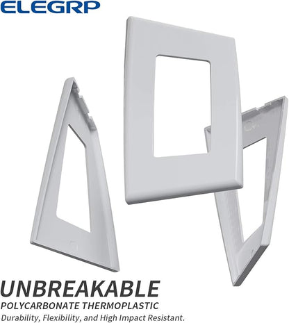 ELEGRP 1-Gang Glossy White Screwless Decorator Wall Plates, Standard Size Unbreakable Thermoplastic Faceplate Cover for Decorator Receptacle Outlet Switch, UL Listed, 5 Pack