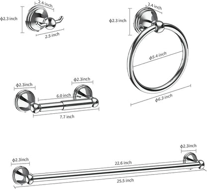 Newfun 8-Pieces Polished Chrome Bathroom Accessories Set, 24 Inch Bath Towel Bar Set, SUS 304 Stainless Steel Bathroom Hardware Set, Towel Racks for Bathroom Wall Mounted