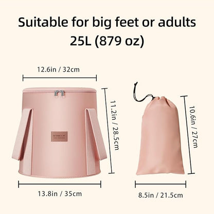 25L Collapsible Bucket Foot Bath Basin,Multifunctional Portable Foot Bath Tub Bag with Handles,Travel Outdoor Camping Portable Foot Soaking Spa Bucket (Pink)