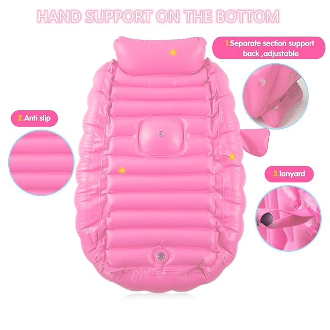 Inflatable Baby Bathtub, Portable Infant Toddler Bathing Tub Non Slip Travel Bathtub Mini Air Swimming Pool Kids Thick Foldable Shower Basin with Air Pump, Pink