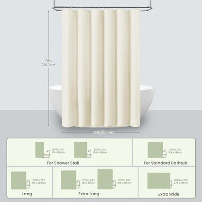 Inhousolu Fabric Shower Curtain Waffle Weave, 230 GSM Heavy Duty, Weighted Hem, 14 Metal Hooks, Water Repellent, Machine Washable, Hotel Spa Luxury Bath Curtain Set, 72 x 78 Inch, Ivory