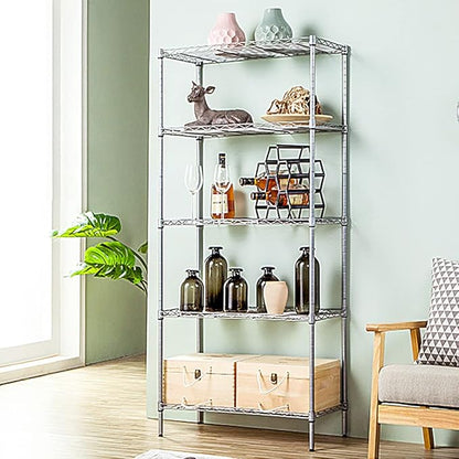 5 Tier Wire Shelving Unit with NSF Certified, Adjustable Wire Shelves with 750 LBS Capacity, Metal Storage Rack for Laundry, Kitchen, Bathroom, Pantry, Closet (13.78" D x 23.62" W x 59.06" H, Chrome)