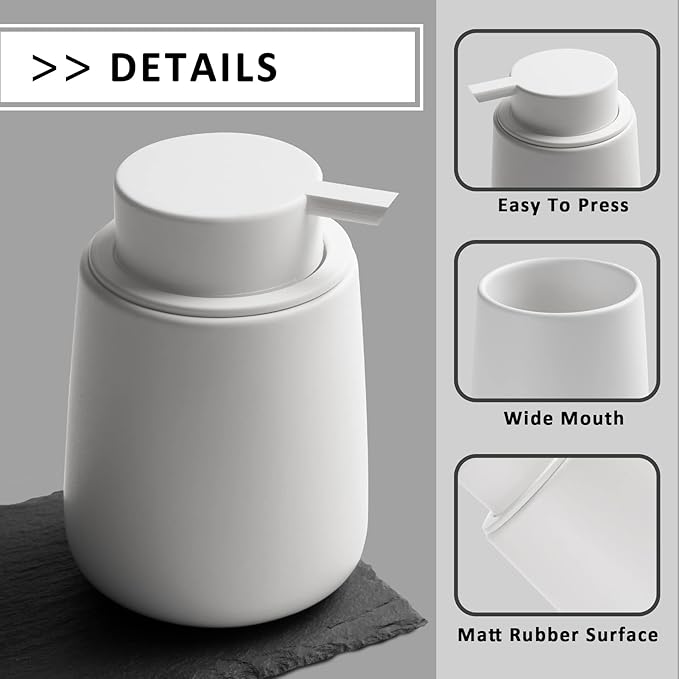 Soap Foaming Dispenser Ceramic with Easy-to-Press Pump Hand Foam Dispenser for Shampoo Bathroom Kitchen 12 oz 2pcs
