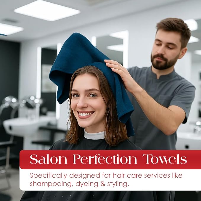 RIVERSIDE Pack of 24 Salon Towels Set – 16 x 26 Inches, 100% Ring Spun Cotton Highly Absorbent and Quick Dry Towels for Salon, Hand, Barber, Gym, Home & Hair Care, Navy