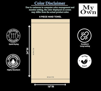 MyOwn Ultra Soft Cotton 6 -Piece Hand Towel Set 16x24 Inch, Ideal for use in Bathroom, Kitchen, Gym, Spa & General Cleaning, Compact & Lightweight Multi Purpose Hand Towels - Jade